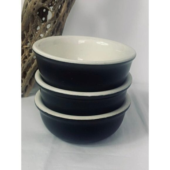 THREE (3) HALL Made in USA 413 Pottery Ramekins Charcoal Grey Black - Picture 2 of 9